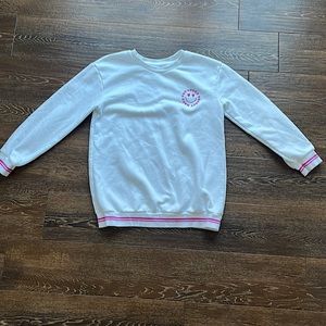 kids large (10/12) white smiley face crewneck sweatshirt